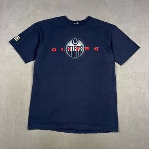 Vintage CCM Navy Edmonton Oilers Chest Logo Tee